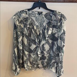 Worth New York SILK paisley ruffled sheet blouse loose fit green purple NWOT Lrg